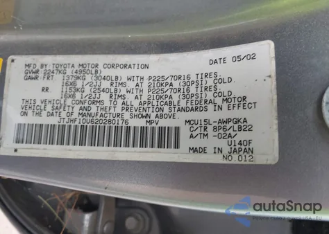 2002 Lexus Rx 300 z USA, uszkodzony, nr VIN JTJHF10U620280176